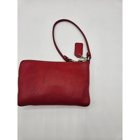 Coach Women's Red Wristlet Wallet Leather Logo Flaws AS IS - Picture 2 of 12